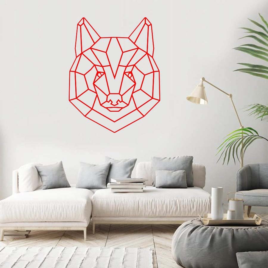 Geometric Bear Head Wall Art Red