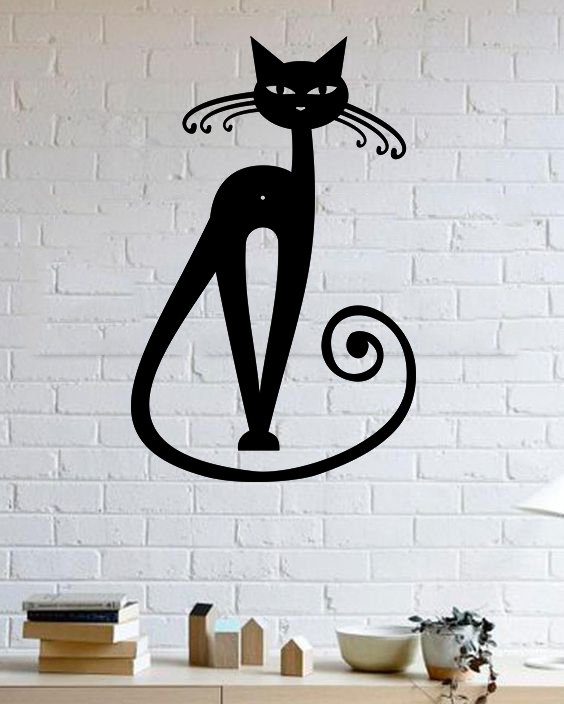 Laser Cut Cat Wall Clock Decor Black
